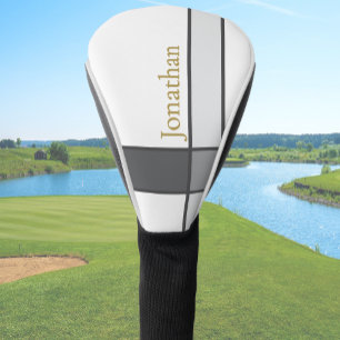 Moderner, weißer, grauer und goldgelber minimalist golf headcover