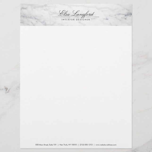 Moderner weißer Marmor Luxus Designer Letterhead Briefkopf (Vorderseite)
