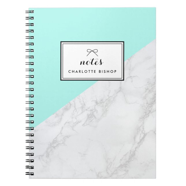 Moderner weißer Marmor mit Aqua Blue Block Noteboo Notizblock (Vorderseite)
