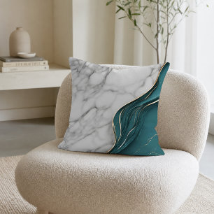 Moderner weißer Marmor mit dunklem Aquamarinen und Kissen