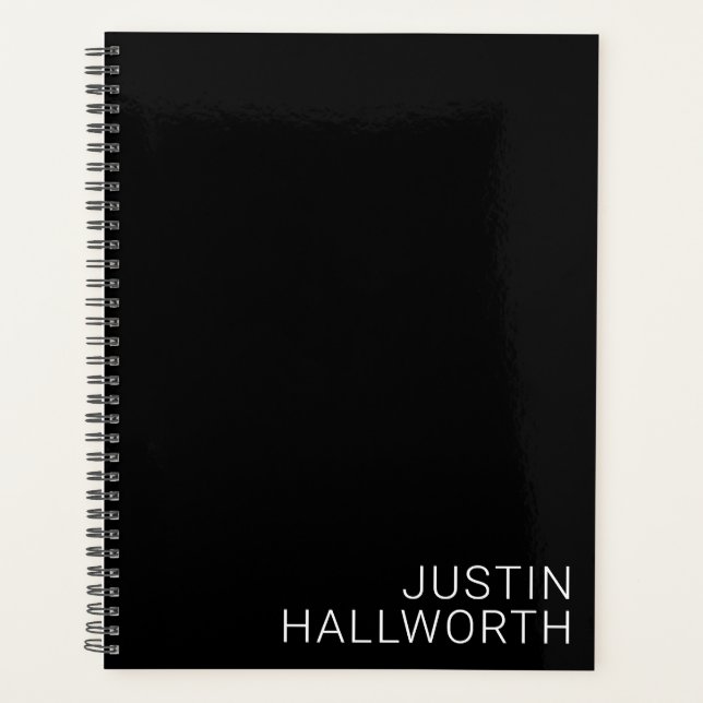 Moderner weißer Name auf schwarz Planer (Vorderseite)