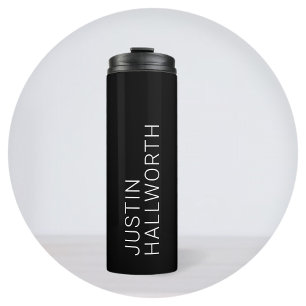 Moderner weißer Name auf schwarzem Thermal-Tumbler Thermosbecher