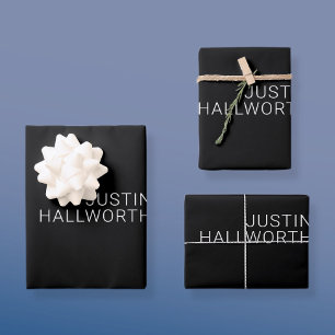 Moderner weißer Name oder anderer Text auf schwarz Geschenkpapier Set