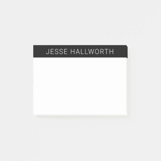 Moderner weißer Name oder Geschäft auf schwarz Post-it Klebezettel (Vorderseite)