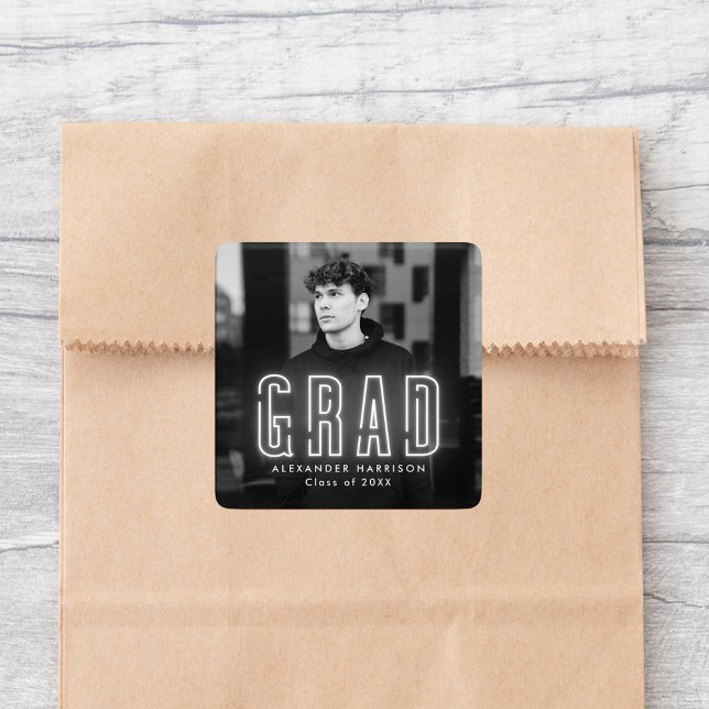 Moderner Weißer Neon Abschluss Quadratischer Aufkleber (Von Creator hochgeladen)