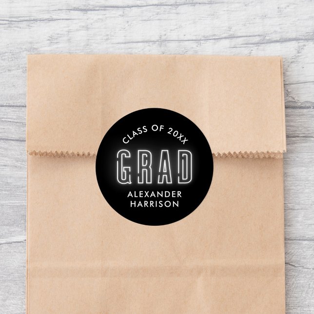 Moderner Weißer Neon Abschluss Runder Aufkleber (Von Creator hochgeladen)