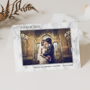 Moderner weißer silberner MarmorierungGlitzer Dankeskarte