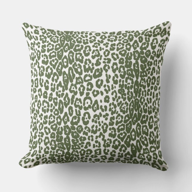 Moderner weißer und dunkelgrüner Leopardendruck Kissen (Vorderseite)