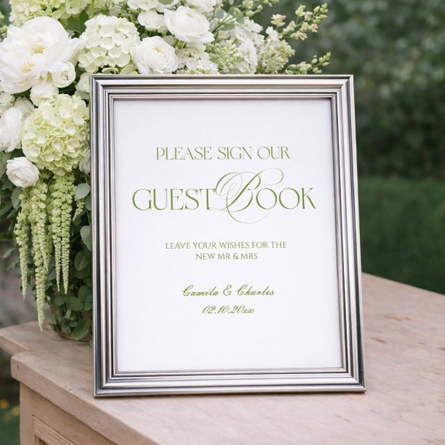Moderner Weißer und Grüner Hochzeitsgästebuchposte Poster (Von Creator hochgeladen)