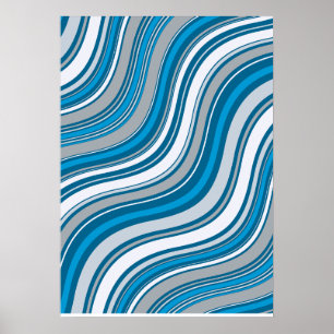 Moderner welliger blauer und grauer abstrakter Pos Poster