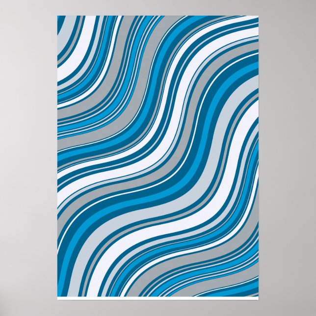 Moderner welliger blauer und grauer abstrakter Pos Poster (Vorne)