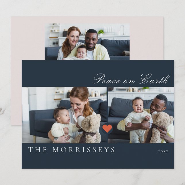 Moderner Weltfrieden Script 3 Foto Feiertagskarte (Vorne/Hinten)