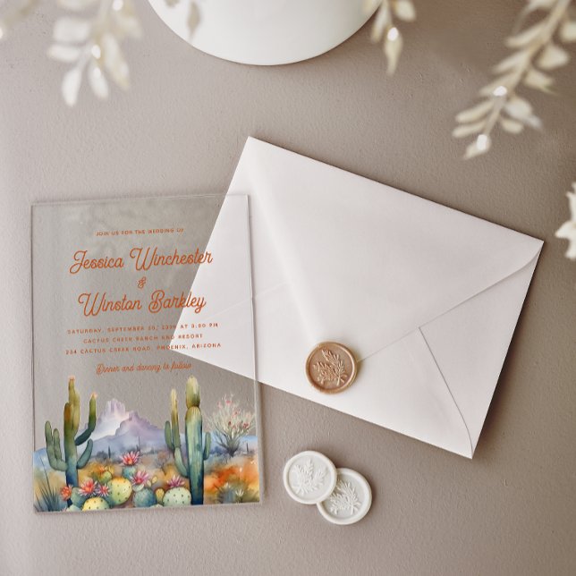 Moderner Western Terracotta Wüste Kaktus Landschaf Acryleinladungen (Von Creator hochgeladen)