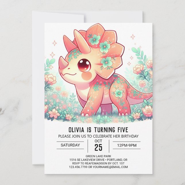 Moderner Whimsical Dinosaurier Digital Geburtstag Einladung (Vorderseite)