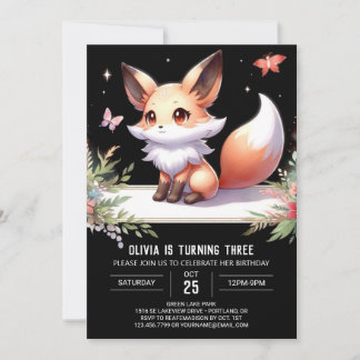 Moderner Whimsical Fox Geburtstag digital Einladung