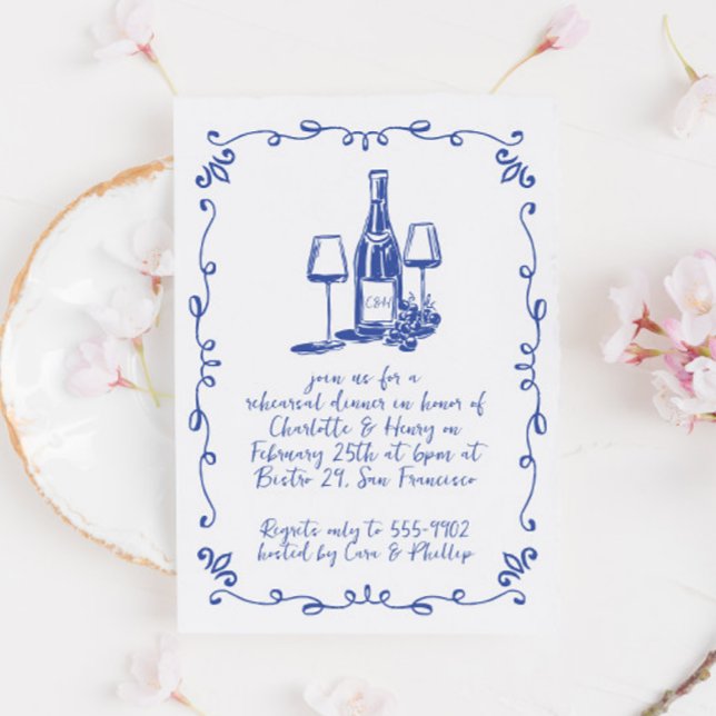 Moderner Whimsikweine Doodle Probe Abendessen Einladung (Von Creator hochgeladen)