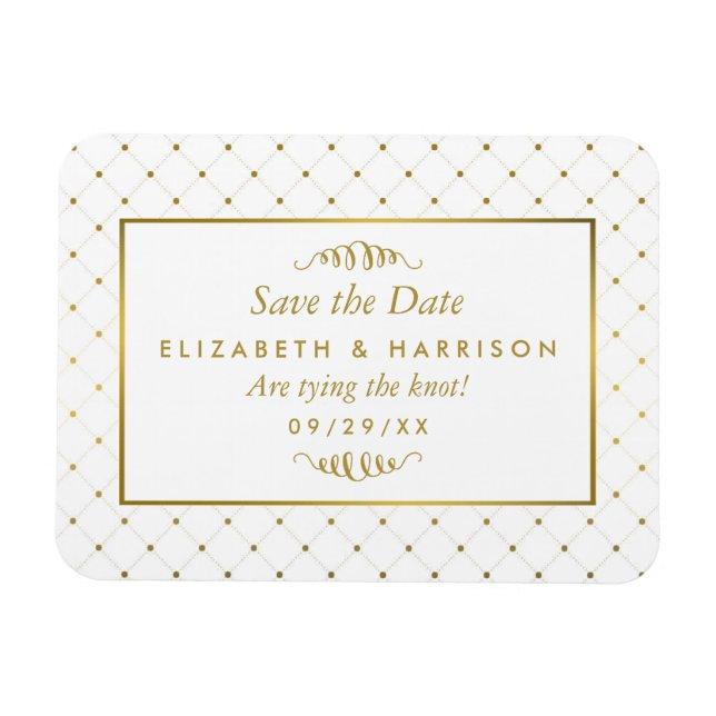 Moderner White & Gold Foil Effekt Save the Date Magnet (Horizontal)
