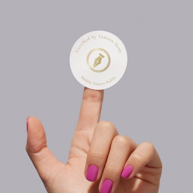 Moderner White Gold Notary Pen zertifiziert durch Runder Aufkleber (Von Creator hochgeladen)