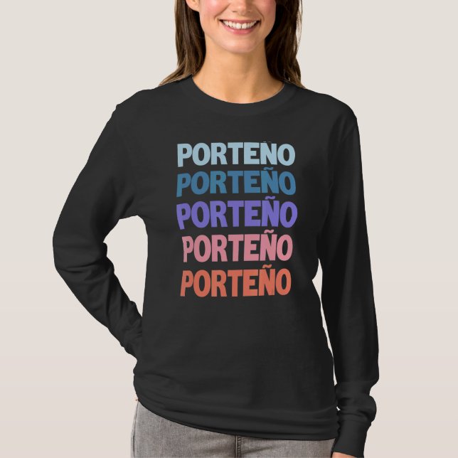 Moderner, wiederholter Text Porteño Buenos Aires T-Shirt (Vorderseite)