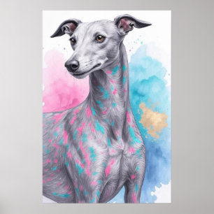 Moderner Windhund in Abstrakter Wasserfarbe Poster
