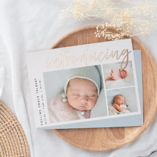 Moderner Winkel   Drei-Foto-Foil-Geburtsankündigun Folieneinladung