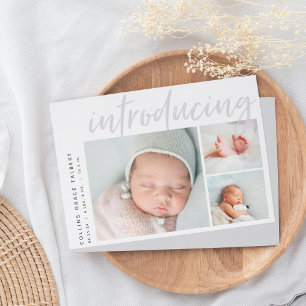 Moderner Winkel Three Foto Collage Birth Ankündigung