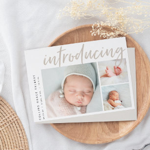 Moderner Winkel Three Foto Collage Birth Ankündigung