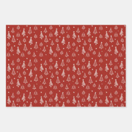 Moderner Winter Roter Weihnachtsbaum und Schnee Geschenkpapier Set