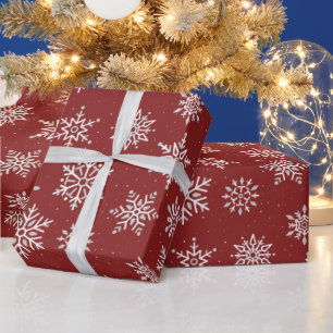 Moderner Winter Snowflake Dunkler Weihnachtsroter Geschenkpapier