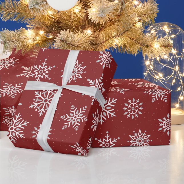 Moderner Winter Snowflake Dunkler Weihnachtsroter  Geschenkpapier (Feiertage)
