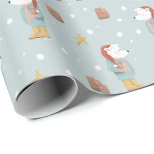 Moderner Winterpolarbär und Schneeflocken Weihnach Geschenkpapier