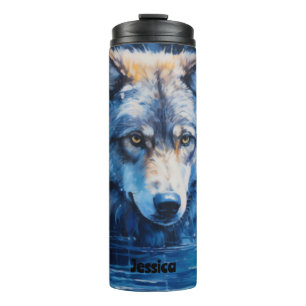Moderner Winterwolf - Tier für Wasserfarben Thermosbecher