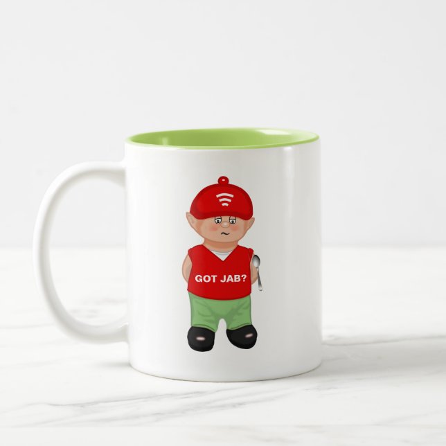 Moderner witziger Jabbed-Cartoon Zweifarbige Tasse (Links)