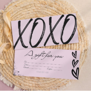 Moderner XOXO Geschenkgutschein in schwarz und ros Einladung