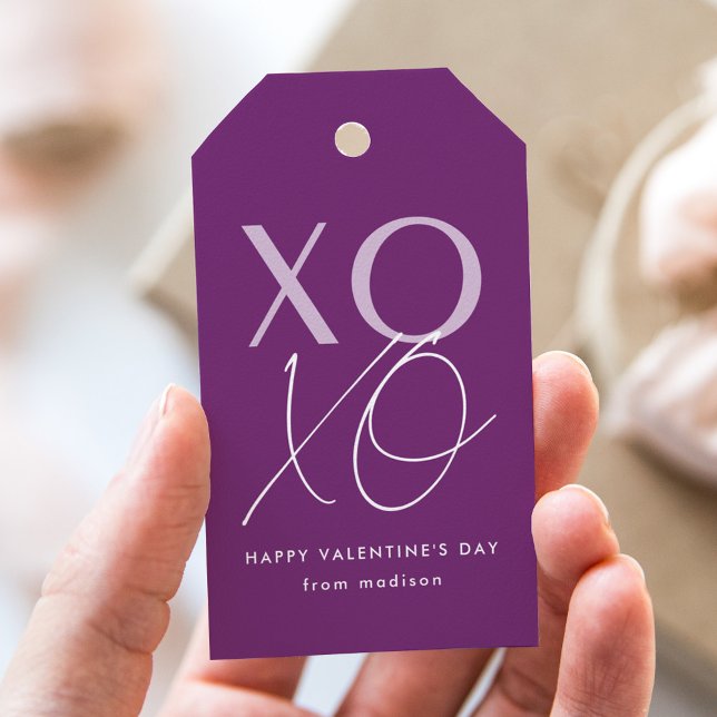 Moderner XOXO Lila Valentinstag Geschenkanhänger (Von Creator hochgeladen)