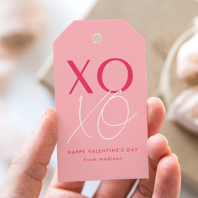 Moderner XOXO Rosa Valentinstag Geschenkanhänger (Von Creator hochgeladen)