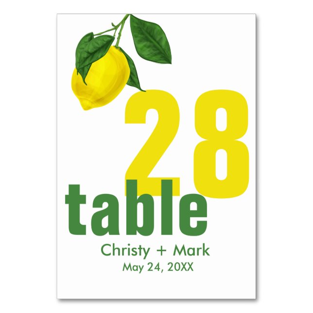 Moderner Yellow Lemon Summer Tischnummer (Vorderseite)