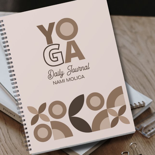 Moderner Yoga in Beige Brown Geometric Pattern Notizbuch (Von Creator hochgeladen)