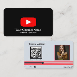 Moderner Youtube-Vlogger-Kanal mit schwarzem QR-Co Visitenkarte