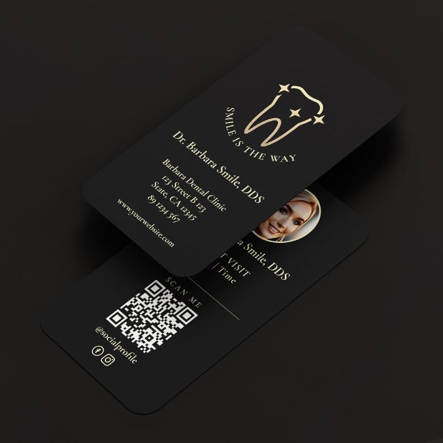 Moderner Zahnarzt Orthodontist Dental Black Gold Visitenkarte (Modern Dentist Orthodontist Dental Black Gold Business Card
)