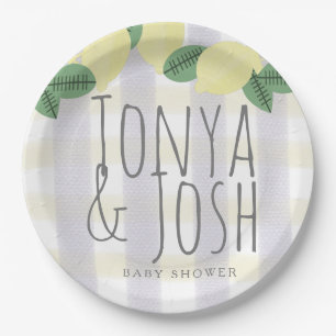 Moderner Zitronenkranz Citrusgelb Grau Pappteller