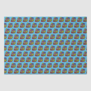 Moderner Zug Baby Aquarell Blau Geburtstag Kinder Seidenpapier