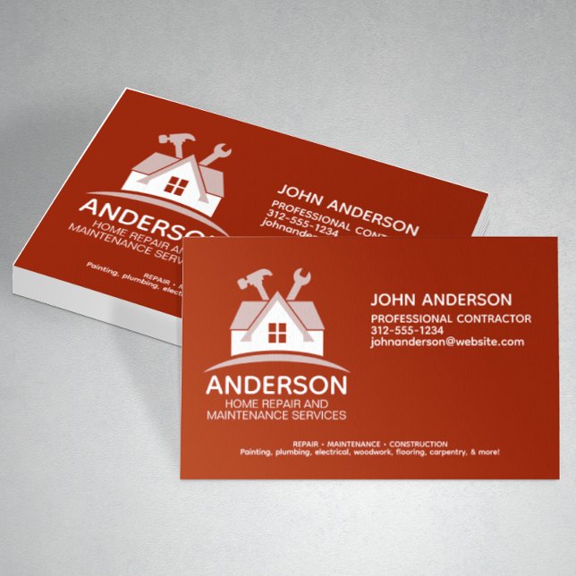 Moderner Zuhause-Reparaturservice Red Visitenkarte (Von Creator hochgeladen)