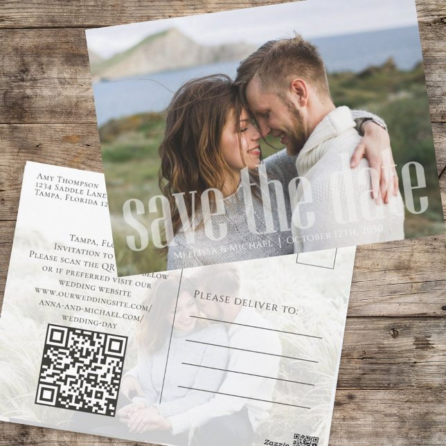 Moderner Zwei Foto Einfaches Minimalistisches QR-C Postkarte (Von Creator hochgeladen)