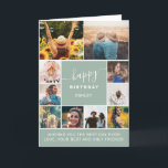 Modernes 10-Foto-Kollage-Gitter für Geburtstagsgrü Karte<br><div class="desc">Modernes,  schlichtes Geburtstagsgrün10-Foto-Kollagengitter mit staubblauen bearbeitbaren Farben und moderner Typografie.</div>