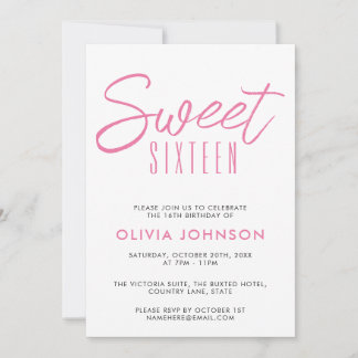 Modernes 16 . Geburtstag Rosa und Weiß Einladung