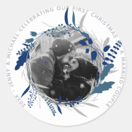 MODERNES 1. JAHR Verlobtes oder Verheiratetes FOTO Runder Aufkleber