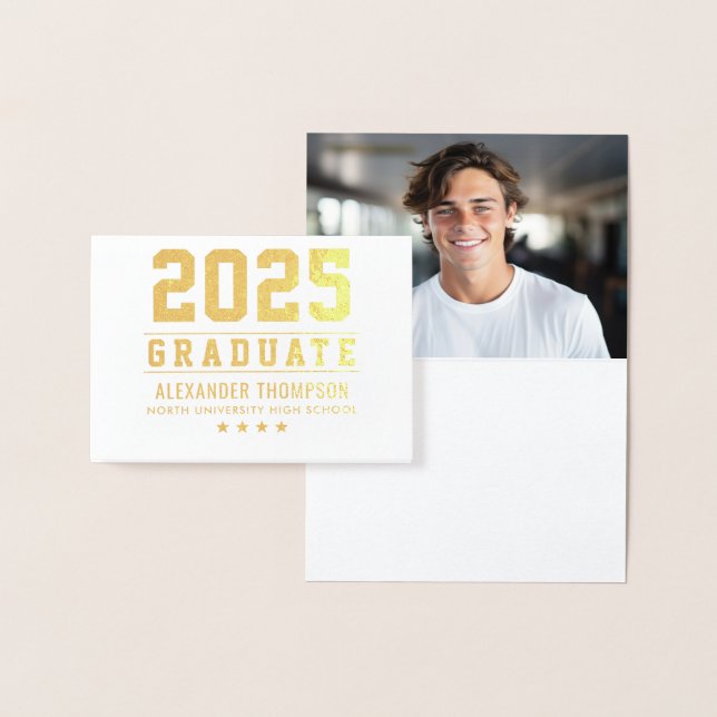 Modernes 2023 Graduate Custom Abschluss Foto Gold Folienkarte (Anzeige)