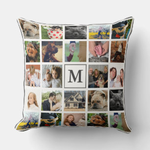 Modernes 24-Foto Monogramm und Familienname Kissen