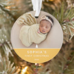 Modernes 2-Foto Baby's First Christmas Acrylic Ornament<br><div class="desc">Das erste Weihnachtsschmuck des Babys mit Ihrem Lieblings-Neugeborenen-2-Foto in Gelb mit einem modernen,  weißen Text und einem Weihnachtsbaumelement. Macht ein liebes Geschenk!!</div>